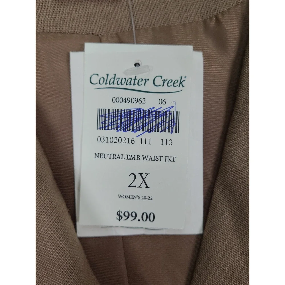 Coldwater Creek Neutral‎ Embroidered Waist Jacket Blazer Linen Blend Women's 2X